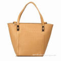 Fashionable Orange Ladies' Leather Embossed Handbag, OEM, ODM and Logo Services Provided